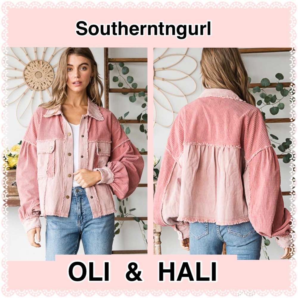 NWT  OLI & HALI Mixed Materials Long sleeve Cropped Corduroy Jacket